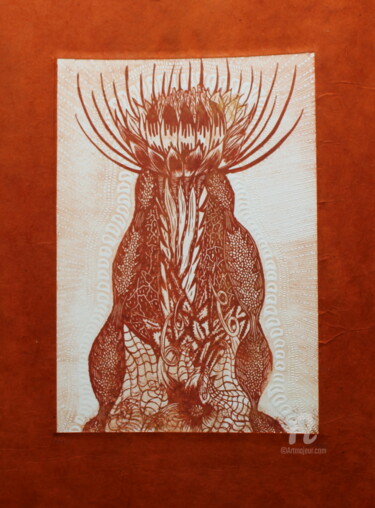 Gravures & estampes intitulée "Fleur d'Interzone" par Elise De Witte, Œuvre d'art originale, Linogravures