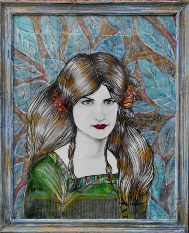 Κολάζ με τίτλο "La Muse" από Elisabeth Tiffon (Eli TIFFON CUENCA), Αυθεντικά έργα τέχνης, Ακρυλικό