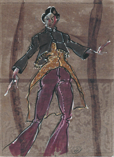 Desenho intitulada "La Gitane III" por Elisabeth Tiffon (Eli TIFFON CUENCA), Obras de arte originais, Tinta