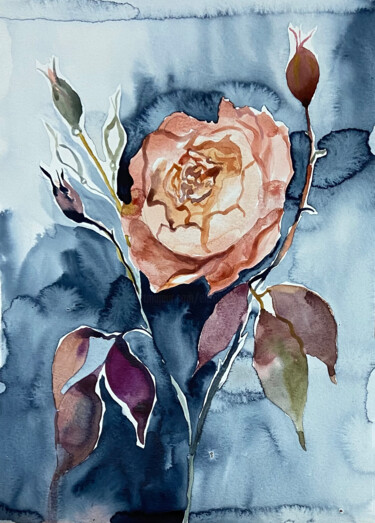 Pittura intitolato "Rose No. 6" da Elizabeth Becker, Opera d'arte originale, Acquarello