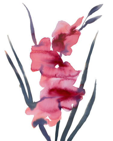 Картина под названием "Gladiolus No. 3" - Elizabeth Becker, Подлинное произведение искусства, Акварель