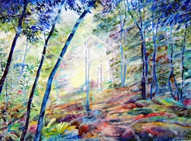 Malarstwo zatytułowany „Enchanted Forest” autorstwa Elizabeth Sadler, Oryginalna praca, Olej Zamontowany na Drewniana rama n…