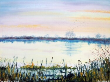 Painting titled "Flying to Roost" by Elizabeth Sadler, Original Artwork, Oil Mounted on Wood Stretcher frame