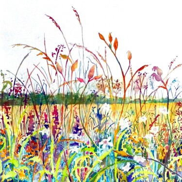 Painting titled "Fen Field Flowers" by Elizabeth Sadler, Original Artwork, Watercolor