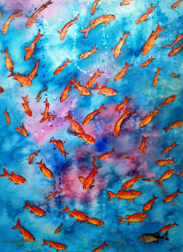Pintura titulada "Teeming coral fish" por Elizabeth Sadler, Obra de arte original, Acuarela