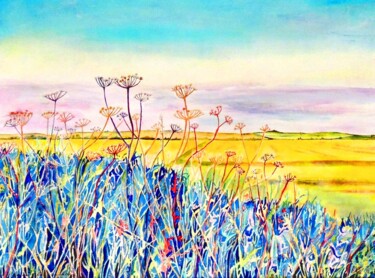 绘画 标题为“Late Summer Fields” 由Elizabeth Sadler, 原创艺术品, 水彩