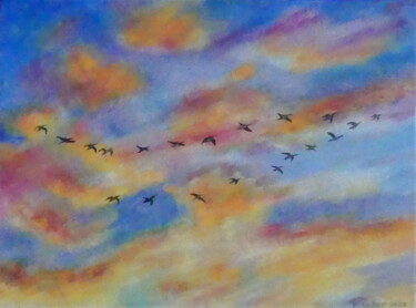 Painting titled "'Fly High' Wild Gee…" by Elizabeth Sadler, Original Artwork, Oil Mounted on Wood Stretcher frame