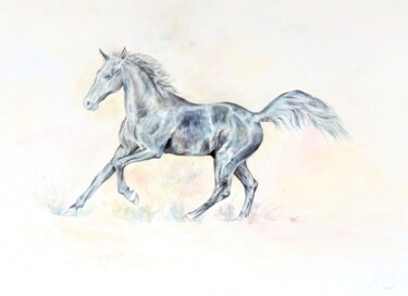 Ζωγραφική με τίτλο "Prancing Horse" από Elizabeth Sadler, Αυθεντικά έργα τέχνης, Ακουαρέλα