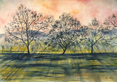 Painting titled "3D Sunrise" by Elizabeth Sadler, Original Artwork, Watercolor