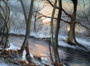 Malerei mit dem Titel "A Winters' Sunset (…" von Elizabeth Williams, Original-Kunstwerk, Öl Auf Andere starre Platte montiert
