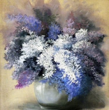 Картина под названием "Lilacs -Still Life" - Elizabeth Williams, Подлинное произведение искусства, Масло