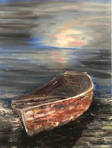 Painting titled "The boat" by Eliza Matica, Original Artwork, Oil