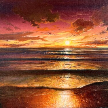 Schilderij getiteld "Magnificent red sun…" door Elizaveta Pugacheva, Origineel Kunstwerk, Olie Gemonteerd op Frame voor hout…