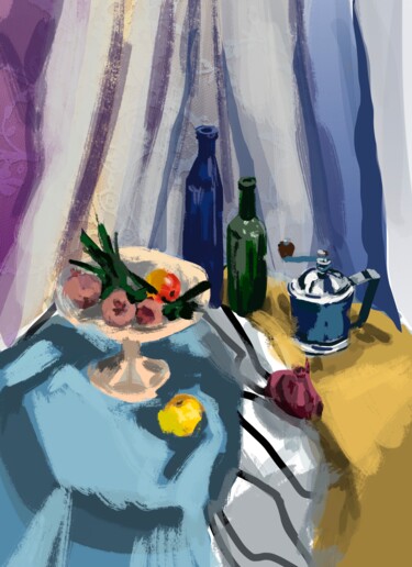 Digital Arts titled "Натюрморт Вино и Гр…" by Elizaveta Timoshina, Original Artwork, Digital Painting