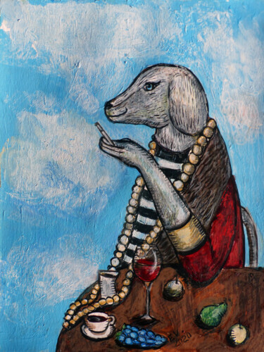 Schilderij getiteld "Aristocratic Dog Po…" door Elizaveta Vlasova, Origineel Kunstwerk, Acryl