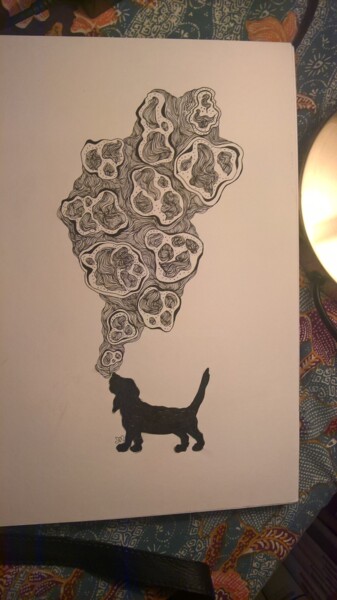 Disegno intitolato "Dogtunes" da Elke Matthaeus, Opera d'arte originale, Biro