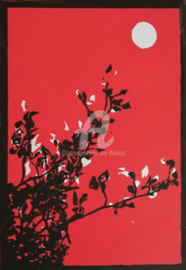 Incisioni, stampe intitolato "Branches (sur fond…" da Elke Thiébaut, Opera d'arte originale, Incisioni su linoleum