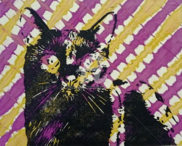 Obrazy i ryciny zatytułowany „Cat” autorstwa Elke Thiébaut, Oryginalna praca, Linoryty