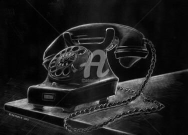 Grafika cyfrowa / sztuka generowana cyfrowo zatytułowany „Lone Black Telephone” autorstwa Elkement, Oryginalna praca, Ołówek