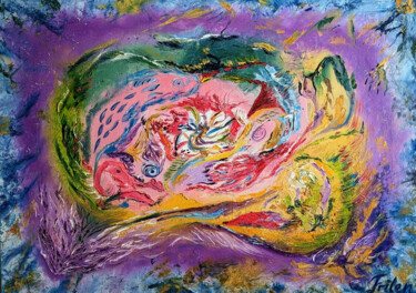 Peinture intitulée "Rosafarbener Drache…" par Ellen Frischbutter, Œuvre d'art originale, Huile