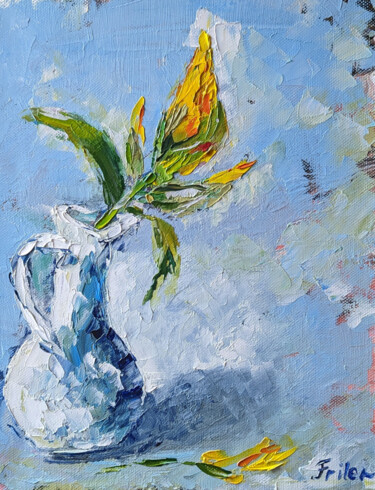 Painting titled "Gelbe Schwertlilie…" by Ellen Frischbutter, Original Artwork, Oil