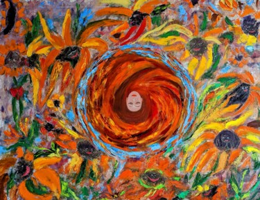 Malerei mit dem Titel "Orangefarbene Stimm…" von Ellen Frischbutter, Original-Kunstwerk, Öl