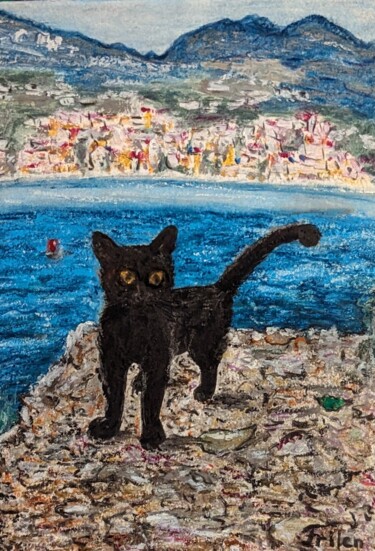 "Eine schwarze Katze…" başlıklı Tablo Ellen Frischbutter tarafından, Orijinal sanat, Petrol