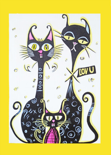 Pittura intitolato "Love Meow" da Elli Popa, Opera d'arte originale, Acrilico