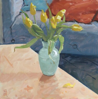 Malarstwo zatytułowany „Spring Tulips” autorstwa Elliot Roworth, Oryginalna praca, Olej Zamontowany na Karton