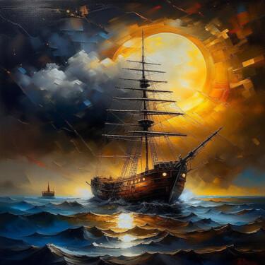 Artes digitais intitulada "sailboat 1.0" por Elmir Tatar, Obras de arte originais, Imagem gerada por IA