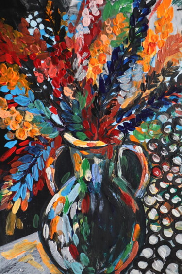 Painting titled "vase with dried flo…" by Elmira Protsenko, Original Artwork, Acrylic