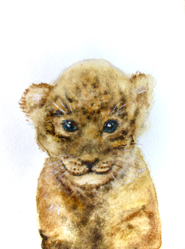 Dessin intitulée "Baby jaguar" par Elmira Sharipova, Œuvre d'art originale, Aquarelle