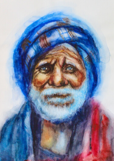 Disegno intitolato "Indian old with col…" da Elmira Sharipova, Opera d'arte originale, Acquarello