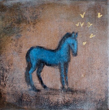 Картина под названием "Little blue horse" - Elmira Sharipova, Подлинное произведение искусства, Акрил Установлен на Деревянн…