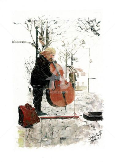 Malerei mit dem Titel "Un violoncelliste à…" von Elobibie, Original-Kunstwerk, Öl