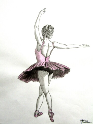 Rysunek zatytułowany „Danseuse Rose” autorstwa Elodie Gaschy (GElie), Oryginalna praca, Ołówek