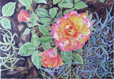 Disegno intitolato "Roses" da Elodie Gaschy (GElie), Opera d'arte originale, Pastello