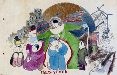 Malerei mit dem Titel "Mariupol (original)" von Elodie M. Richard, Original-Kunstwerk, Tinte
