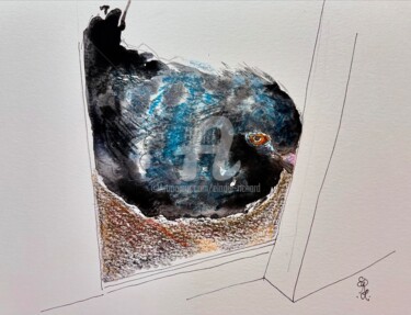 Malerei mit dem Titel "Baby Pigeon (Munich…" von Elodie M. Richard, Original-Kunstwerk, Aquarell