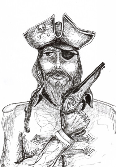 Disegno intitolato "Piraat" da Els Devrieze, Opera d'arte originale, Inchiostro