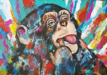 Painting titled "happy monkey" by Els Driesen, Original Artwork, Acrylic