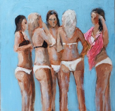 Schilderij getiteld "Girls talk" door Els Driesen, Origineel Kunstwerk, Acryl