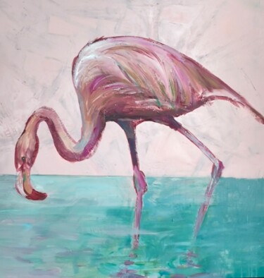 Malerei mit dem Titel "Flamingo" von Els Thijs, Original-Kunstwerk, Acryl