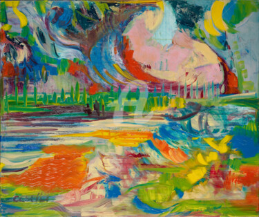 Schilderij getiteld "Lac" door Elsa Caselli, Origineel Kunstwerk, Olie