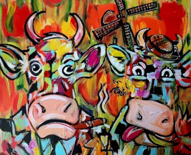 Painting titled "Happy cow !" by Elva Polyakova, Original Artwork, Acrylic