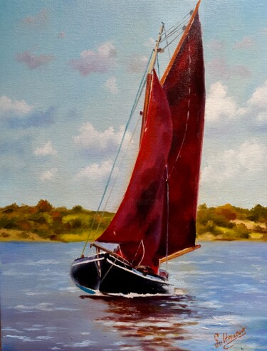 Schilderij getiteld "Scarlet sails" door Elvira Sultanova, Origineel Kunstwerk, Olie