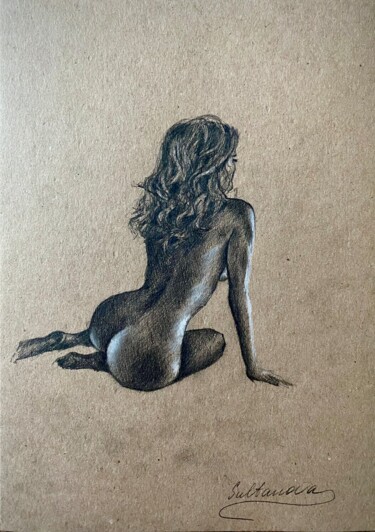 Drawing titled "Nude model posing" by Elvira Sultanova, Original Artwork, Pencil