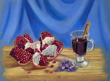 Dibujo titulada "Pomegranate" por Elvira Kamaletdinova, Obra de arte original, Pastel