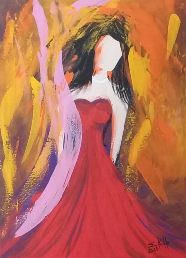 Painting titled "Dama de Vermelho" by Elza Kolb, Original Artwork, Acrylic