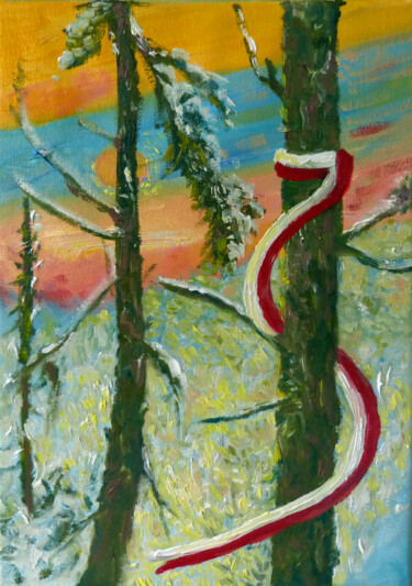 Malerei mit dem Titel "W polskim lesie" von Elżbieta Goszczycka, Original-Kunstwerk, Öl